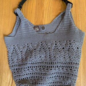 The Sak Crochet Gray Tote Hobo bag with adjustable leather strap